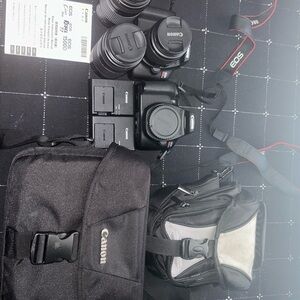 2 Canon Black Camera Kit with Bags and Lenses